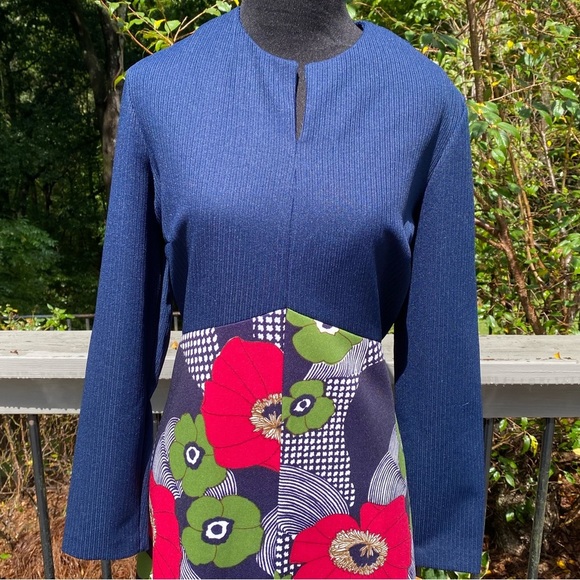 Deadstock NWT 60s 70 Flower Power Mod Ribbed Knit Bold Floral Hostess Maxi Dress - Picture 6 of 10